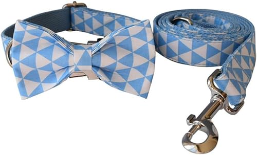 Blaues Halsband, personalisierter Baumwollqualitätsstoff für kleine, mittelgroße und große Hunde, Metallteile, Haustierzubehör, Schleifenhalsband, Leine, Set, S von JKDSAO