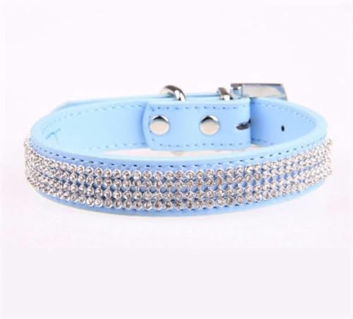 Bling Hundehalsband Strass PU Leder Kristall Diamant Welpen Katzenhalsband Haustierhalsbänder Haustierbedarf Hundezubehör,Rosarot,S-Blau-M von JKDSAO