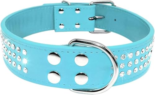 Bling Strass Leder Hundehalsbänder Kristall Diamante Halsband Verstellbar Rosa Für Mittel Große Hunde Haustier Produkt Für Tier,Rosa,M-Blau-S von JKDSAO