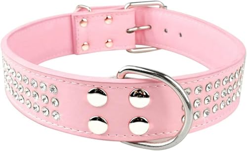 Bling Strass Leder Hundehalsbänder Kristall Diamante Halsband Verstellbar Rosa Für Mittel Große Hunde Haustier Produkt Für Tier,Rosa,M-Rosa-S von JKDSAO