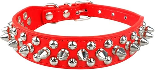 Coole Hundehalsbänder aus PU-Leder für kleine und mittelgroße Hunde und Katzenwelpen, 5 Farben XXS XS SM L-rot-S von JKDSAO