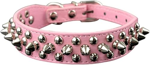 Farbiges Hundehalsband für kleine und mittelgroße Hunde, runde Spikes, mit Nieten besetzte Haustier-Halskettenhalsbänder zum Spazierengehen, rosa Halsband, XS-rosa Halsband-S von JKDSAO