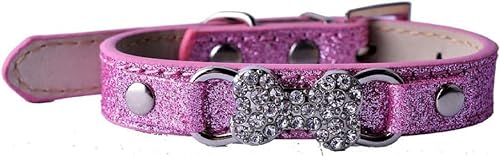 Glitzerndes Hundehalsband aus Leder, glitzernd, kleine Haustierprodukte für Hunde, Strass-Hundezubehör, verstellbare Schnalle, Rot, Rosa, S-Pink-S von JKDSAO