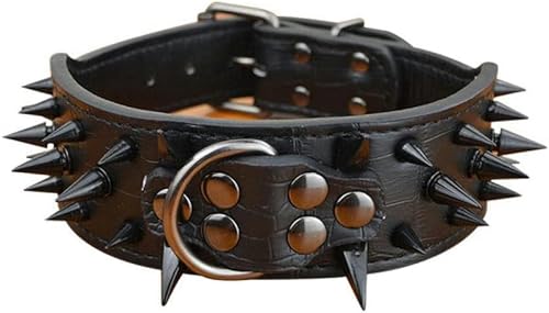 Großes Hundehalsband, 5,1 cm Breite, 3 Farben, mit scharfen Spikes und Nieten besetzt, Krokodil-Stil, mittelgroße und große Hundehalsbänder, Schwarz, XS von JKDSAO