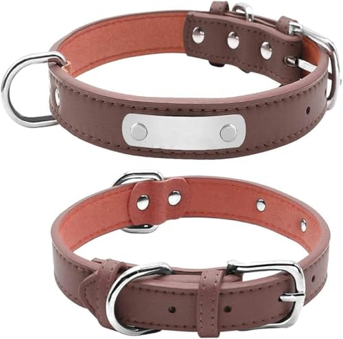 Großes personalisiertes Hundehalsband, gepolstertes PU-Lederhalsband für kleine, mittelgroße und große Hunde und Katzen, rot, XL-Braun-S von JKDSAO