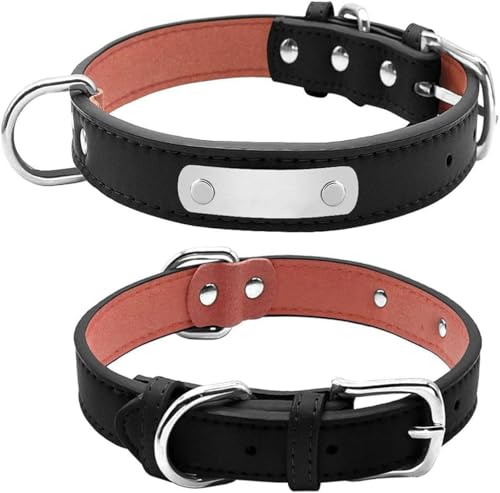 Großes personalisiertes Hundehalsband, gepolstertes PU-Lederhalsband für kleine, mittelgroße und große Hunde und Katzen, rot, XL-Schwarz-M von JKDSAO