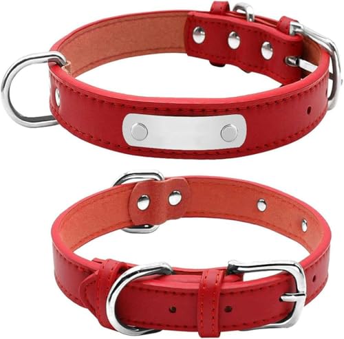 Großes personalisiertes Hundehalsband, gepolstertes PU-Lederhalsband für kleine, mittelgroße und große Hunde und Katzen, rot, XL-rot-XL von JKDSAO