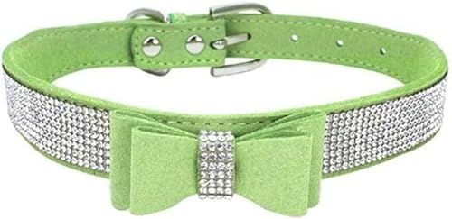 Haustier-Halsband mit Strasssteinen und Schleife, Knotenhalsband für Hunde und Katzen, glitzernd, weich, süß, Halsband aus PU-Leder, Haustier-Hundezubehör, gelb, XS-Grün-XXS von JKDSAO