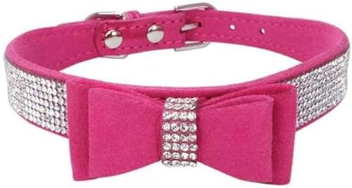 Haustier-Halsband mit Strasssteinen und Schleife, Knotenhalsband für Hunde und Katzen, glitzernd, weich, süß, Halsband aus PU-Leder, Haustierhalsband, Hundezubehör, Gelb, XS-Rosenrot-L von JKDSAO