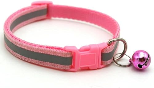 Haustierhalsband, reflektierendes Haustier-Glockenhalsband, verstellbare Größe, geeignet für Katzen und kleine Hunde, Haustierbedarf, einfache Halsbänder, Pink, 19 – 32 cm von JKDSAO