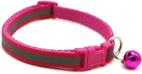 Haustierhalsband, reflektierendes Haustier-Glockenhalsband, verstellbare Größe, geeignet für Katzen und kleine Hunde, Haustierbedarf, einfache Halsbänder, Rosarot, 19–32 cm von JKDSAO