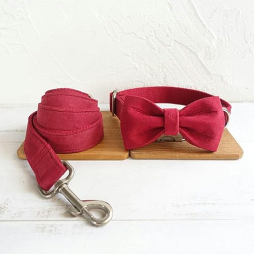 Hundehalsband, rotes Halsband, Poly-Satin und Nylon, 5 Größen, rotes Hundehalsband und Leine, Hundehalsband, S-Fliege, Halsband, Leine, M von JKDSAO