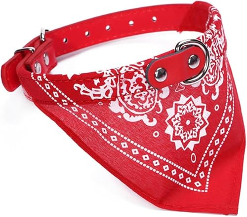 Hundehalsband, verstellbar, für Katzen und Haustiere, Halstuch, Pu-Halsband mit bedrucktem Schal, weiches, atmungsaktives Halsband, Rot, XL von JKDSAO