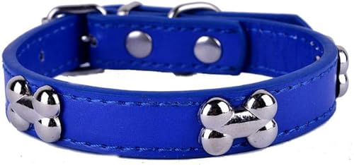 Hundehalsband aus PU-Leder, knochenförmiges Nietenhalsband für kleine Hunde, Welpen, Heimtierbedarf, Farben Rot, Schwarz, Lila, Größe SML, Grün, L-Marineblau-L von JKDSAO