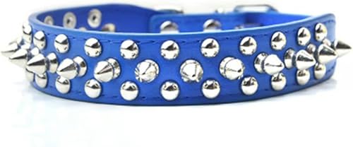 Hundehalsband aus PU-Leder in 9 Farben, 2,5 cm breit, mit runden Spikes und Nieten, für kleine und mittelgroße Hunde, XS/S/M/L, Grün, XS-Marineblau-L von JKDSAO