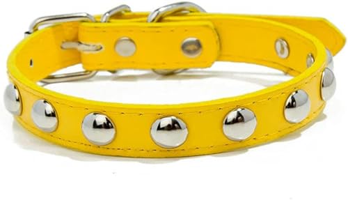 Hundehalsband für Welpen, buntes Hundehalsband aus Leder mit Nieten, Halsband für kleine Hunde und Katzen, Umhängeband, Lila, S-Gelb-S von JKDSAO