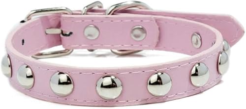 Hundehalsband für Welpen, buntes Hundehalsband aus Leder mit Nieten, Halsband für kleine Hunde und Katzen, Umhängeband, Violett, S-Pink-XL von JKDSAO