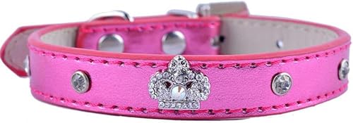 Hundehalsband für Welpen mit Strasssteinen, Pu-Leder, Halsband für Hunde, Strasssteine, Kronenanhänger, Haustierhalskette, Hundebedarf, Gold, S-Pink-M von JKDSAO