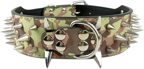 Hundehalsband für große Hunde, mit Nieten besetztes Hundehalsband, Lederhalsband für Haustiere, Camouflage, S-Camouflage-L von JKDSAO