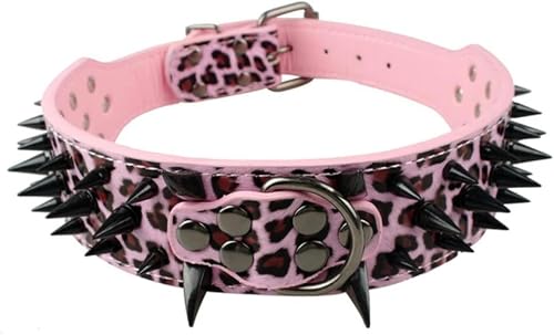 Hundehalsband für große Hunde, mit Nieten besetztes Hundehalsband, Lederhalsband für Haustiere, Camouflage, S-Pink 1-XL von JKDSAO