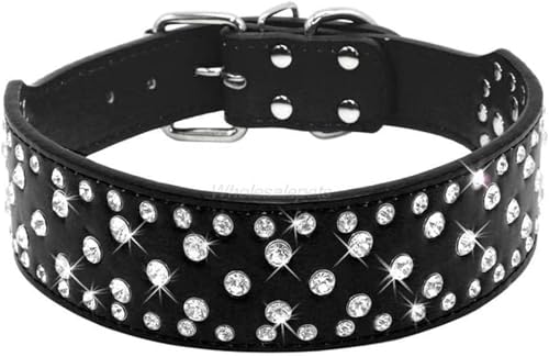 Hundehalsband für große Hunde, mit Nieten besetztes Hundehalsband, Lederhalsband für Haustiere, Camouflage, S-Strass Schwarz-XL von JKDSAO