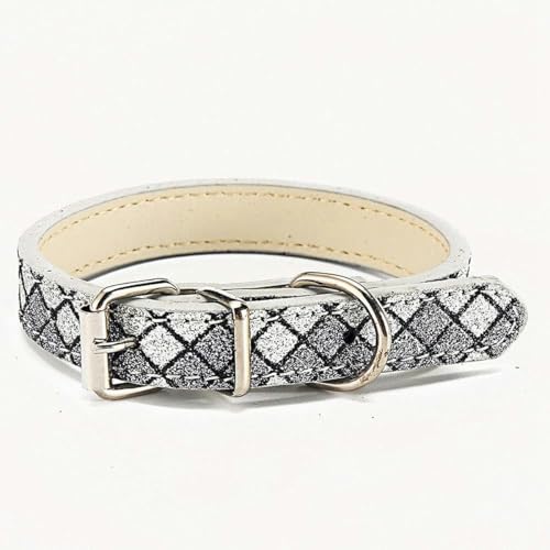 Hundehalsband für kleine und große Hunde, Hundehalsbänder aus PU-Leder, verstellbar, kariert, Strass-Halsband für Hunde, Zubehör, Haustierprodukte, Welpen, Schwarz, L 2,5 x 50 cm-Schwarz-M 2,0 x 41 c von JKDSAO