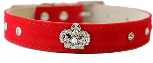 Hundehalsband mit Kristallbesatz, Rosa, Schwarz, Rot, Samt, Leder, mit Strasssteinen, Herz-Accessoire, für kleine Welpen, Haustierprodukte, Rosa, M-Rot-S von JKDSAO