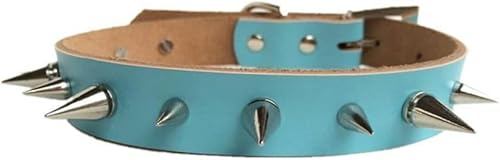 Hundehalsband mit Nieten, klein und groß, mit Spikes, Nieten-Zubehör, Halsband für Welpen, Halskette aus Leder, PU, Haustierbedarf, Rosa, M-Himmelblau-L von JKDSAO