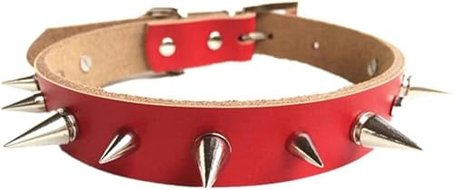 Hundehalsband mit Nieten, klein und groß, mit Spikes, Nieten-Zubehör, Halsband für Welpen, Halskette aus Leder, PU, Heimtierbedarf, Rosa, M-Rot-M von JKDSAO