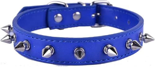 Hundehalsband mit Nieten und Pu-Leder für kleine Haustiere, Hundehalsband, Rot, Schwarz, Lila, Größe SM L-Blau-M von JKDSAO