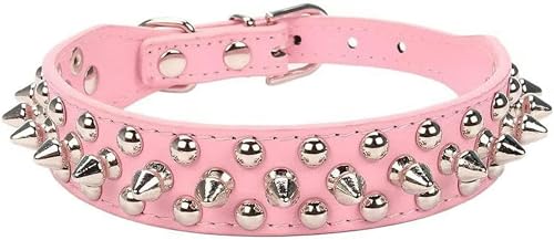 Hundehalsband mit Spikes und Nieten, PU-Leder, für Hunde, Sport, Mops, Welpen, große Hunde, Halsbänder, Haustierbedarf, Pink, L von JKDSAO