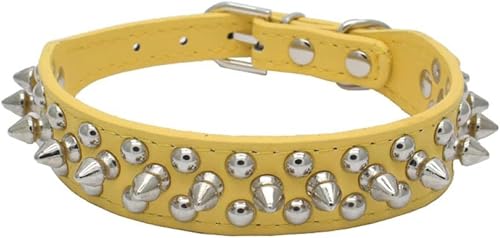 Hundehalsband mit Spikes und Nieten für kleine, mittelgroße und große Hunde, sportlich gepolstert, Halsbänder für große Hunde, Haustierbedarf, gelb, L von JKDSAO