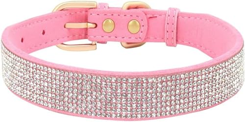 Hundehalsband mit Strasssteinen, weiches Leder, Hunde- und Katzenhalsband, Funkelnde Kristalldiamanten, Hunde- und Welpenhalsband, Orange, XS-Pink-XS von JKDSAO