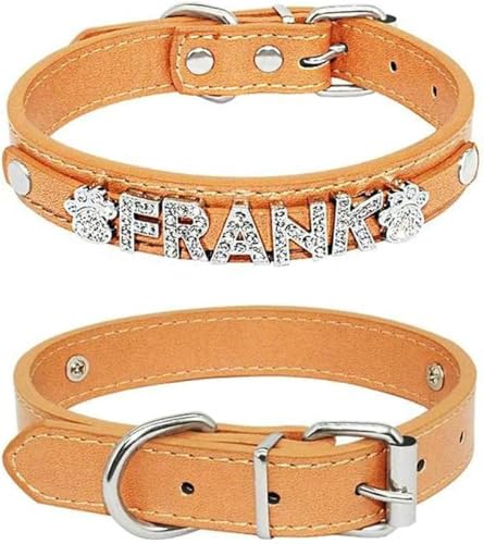 Hundehalsband mit personalisiertem Charm-Namen für kleine, mittelgroße und große Hunde, glitzerndes Hundehalsband aus Leder mit Strasssteinen, Haustier-/Katzenhalsband, Pink, XL-Dunkelkhaki-M von JKDSAO