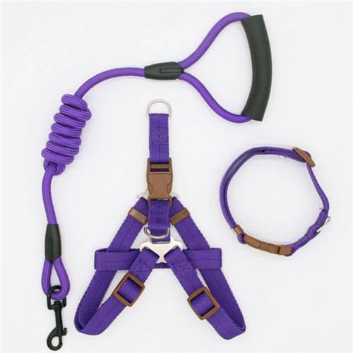 Hundeleine Nylon Haustierleine für Hund & Katze Laufhalsband und Geschirr, Halsband Geschirr RED-Collar Harness PUR-S 30-40cm Brust von JKDSAO