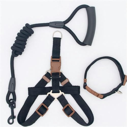 Hundeleine Nylon-Haustierleine für Hunde und Katzen, Laufhalsband und -Geschirr, Halsbandgeschirr, RED-Collar Harness BLK-L, Brustumfang 42–60 cm von JKDSAO