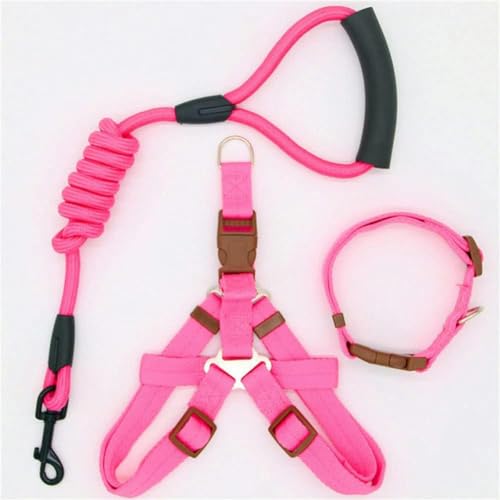 Hundeleine Nylon-Haustierleine für Hunde und Katzen, Laufhalsband und -Geschirr, Halsbandgeschirr ROT - Halsbandgeschirr PINK-L 42-60 cm Brust von JKDSAO