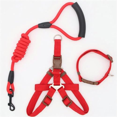 Hundeleine Nylon-Haustierleine für Hunde und Katzen, Laufhalsband und -Geschirr, Halsbandgeschirr ROT - Halsbandgeschirr ROT - XL 52-75 cm Brustumfang von JKDSAO