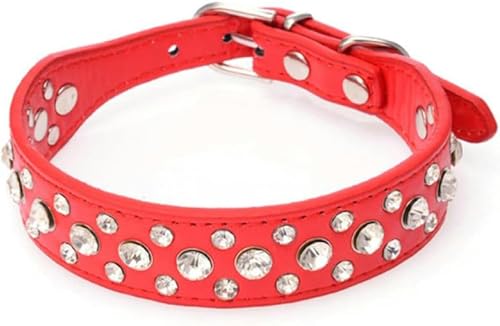 Neue Haustier-Halsbänder Bling Strass PU Leder Kristall Zubehör für Welpen Hund Choker Katze Halskette Diamante Cute-4-M von JKDSAO