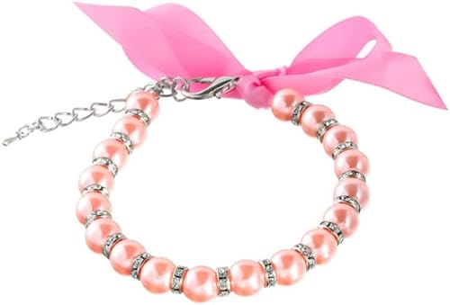 Perlenkette für Hunde, Halsband, Schmuck, glitzernde Strasssteine, Welpen- und Katzenhalsband, Schmuckzubehör für Hündinnen, Katzen, Haustiere, Weiß, L-Pink-S von JKDSAO