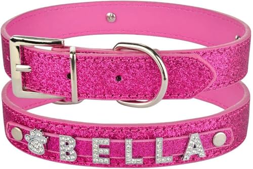 Personalisiertes Hundehalsband aus Leder mit Strasssteinen und glitzernden Anhängern für Haustiere, Hunde und Katzen, rot, S 27,33 cm-Rose Red-XS 20–26 cm von JKDSAO