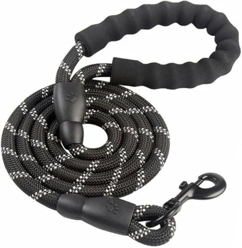 Reflektierendes Seil für große Hunde, große Hundeleine, zum Spazierengehen, Halsband für große Hunde, verstärktes Geschirr, rundes Nylon, mittelgroße Hunde, Schwarz, 1,2 cm x 500 cm von JKDSAO