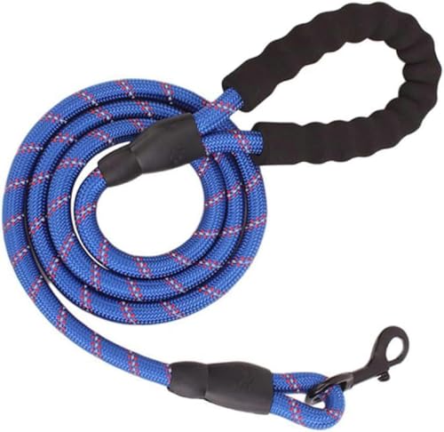 Reflektierendes Seil für große Hunde, große Hundeleine, zum Spazierengehen, Halsband für große Hunde, verstärktes Geschirr, rundes Nylon, mittelgroßer Hund, Blau, 1,2 cm x 200 cm von JKDSAO