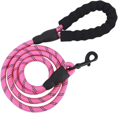 Reflektierendes Seil für große Hunde, große Hundeleine, zum Spazierengehen, Halsband für große Hunde, verstärktes Geschirr, rundes Nylon, mittelgroßer Hund, Rosa, 1,2 cm x 150 cm von JKDSAO