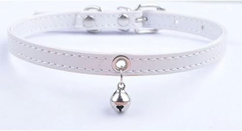 Welpenhalsband für kleine Hunde, verstellbares Haustierhalsband mit Glöckchen, für kleine und mittelgroße Katzen, Größe XXS, XS, S, Lila, Schwarz, Weiß, Rosa, Weiß, 37 cm von JKDSAO