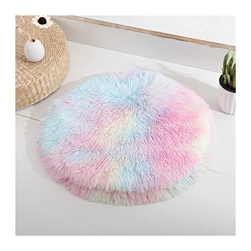 JKELPV Hundebett Haustierbett Haustier-Schlafbett für Hunde und Katzen, Flauschiges Plüsch-Haustierkissen für Welpen, Teddy, weich, warm, Katzenkorb, Hund(Rainbow,Diameter 40 cm) von JKELPV