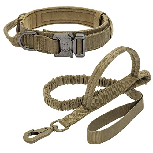 JKELPV Hundeleine Schleppleine für Hunde Militärische Taktische Hundehalsbandleine Mittelgroße Hundehalsbandleine für Deutschen Schäferhund(Dark Khaki,L) von JKELPV