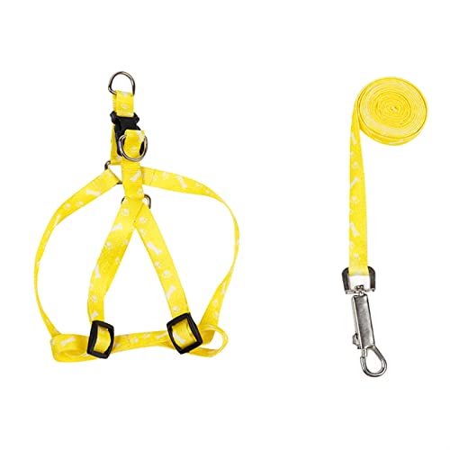 JKELPV Hundeleine Schleppleine für Hunde Pet Dog Bone Printing Geschirr und Leine Set Sommer Chihuahua Geschirr für kleine Hunde(Yellow) von JKELPV