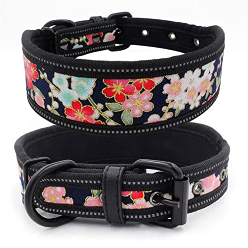 JKELPV Hundeleine Schleppleine für Hunde Verstellbares Hundehalsband mit Schnalle für kleine, mittelgroße Hunde, Pitbull-Leine, Hundekette(Black Flower,L) von JKELPV