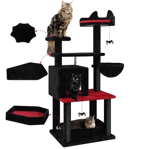 JKELPV katzenbaum katzenkratzbaum Kratzbaum, 52 Zoll Goth Cat Tower Einzigartiger Kratzbaum mit Sargbett für Hauskatzen, Kratzbäume, Hängematte von JKELPV